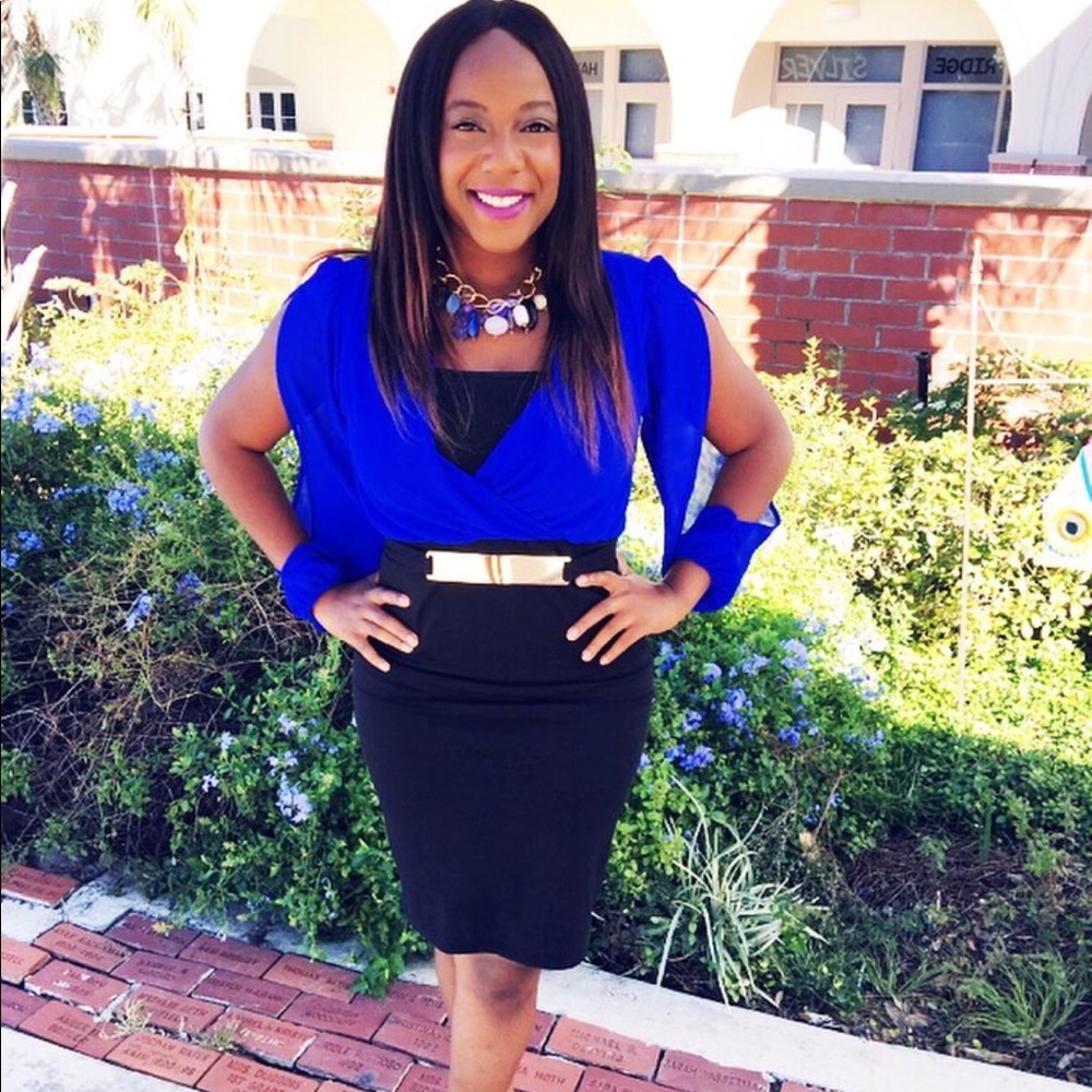 Blue and Black Open Sleeve Dress